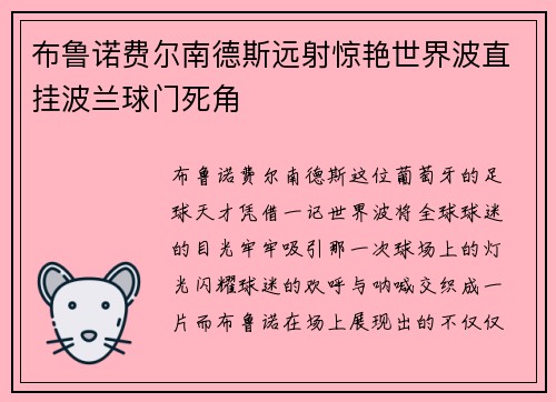 布鲁诺费尔南德斯远射惊艳世界波直挂波兰球门死角